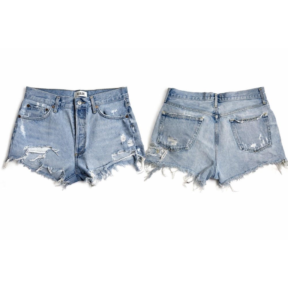 Agolde Parker Cut Off Jean Shorts Size 28 Blue Distressed Boho Minimalist Denim